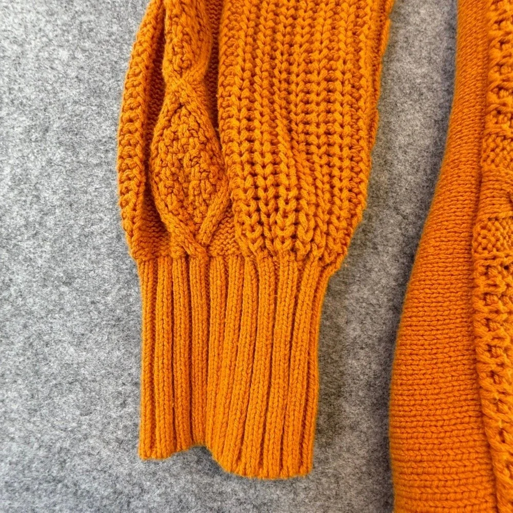 Bass Womens Orange Cable Knit Crew Neck Sweater Size L Chunky Classic